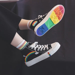 Rainbow high-top trainers