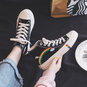 Rainbow high-top trainers